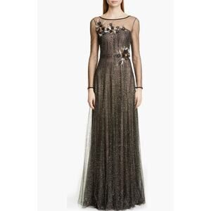 Marchesa Notte Shimmer Tulle Embellished Long Gown Size 4